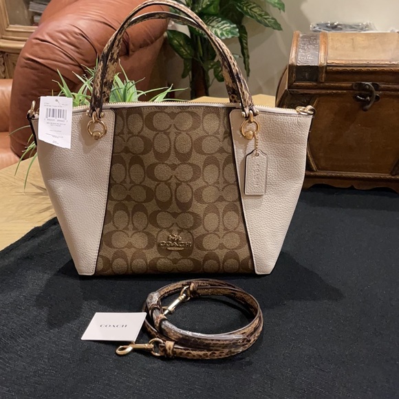 Coach Kacey Satchel In Colorblock Signature Canvas - Picture 11 of 12